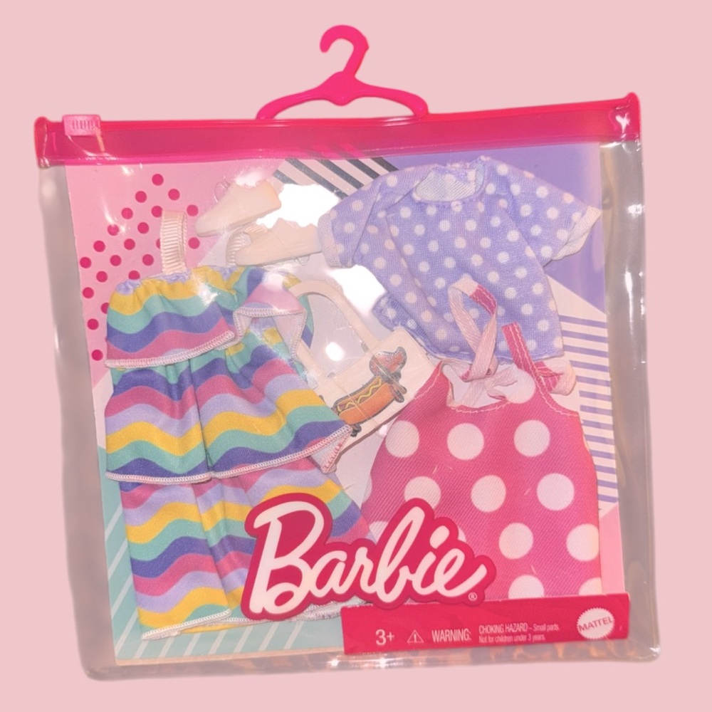 Barbie Doll Outfit Set with Rainbow Dress and Polka Dot‎ Bag